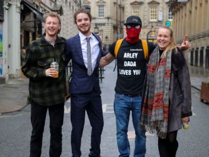 (L-R) Milo Ponsford, Sage Willoughby, Jake Skuse and Rhian Graham, collectively known as the 'Colston 4', pose for a photograph outside Bristol Crown Court where they are being tried in connection with the toppling of a statue of 17th century slave trader Samel Colston in Bristol city centre on December …