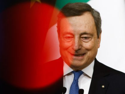 Italy's Prime Minister, Mario Draghi speaks during a joint press conference with Germany's