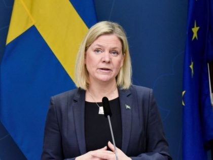 Sweden's Prime Minister Magdalena Andersson speaks during a press conference in Stockholm, Sweden, on January 10, 2022, about new restrictions to tackle a new wave of coronavirus COVID-19 cases. - Sweden announced a slew of new virus curbs, including early closings for bars and restaurants and a cap of 500 …