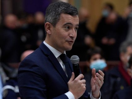 French Interior Minister Gerald Darmanin delivers a speech during a meeting with police officers at the Saint-Roch former hospital which will become the new police headquarters in Nice on January 10, 2022 as part of French president's visit to the French Mediterranean coast focused on internal security. (Photo by Daniel …