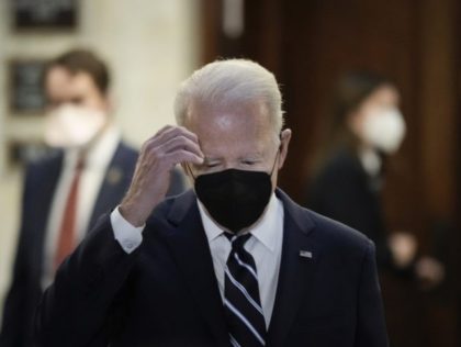 WASHINGTON, DC - JANUARY 13: U.S. President Joe Biden leaves a meeting with Senate Democrats in the Russell Senate Office Building on Capitol Hill on January 13, 2022 in Washington, DC. Biden has called on his fellow Democrats to go around Republican opposition, do away with the 60-vote threshold for …