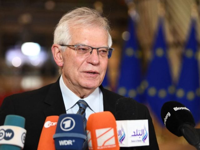 European Union for Foreign Affairs and Security Policy Josep Borrell answers journalists' questions ahead of a Foreign Affairs Council meeting at the EU headquarters in Brussels on January 24, 2022. (Photo by JOHN THYS / AFP) (Photo by JOHN THYS/AFP via Getty Images)