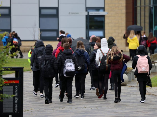KELSO, SCOTLAND - AUGUST 11: Pupils return to Kelso High School for the first time since the start of the coronavirus lockdown nearly five months ago on August 11, 2020 in Kelso, Scotland. Schools in the Borders and Shetland will be first to reopen with most local authorities following on ...