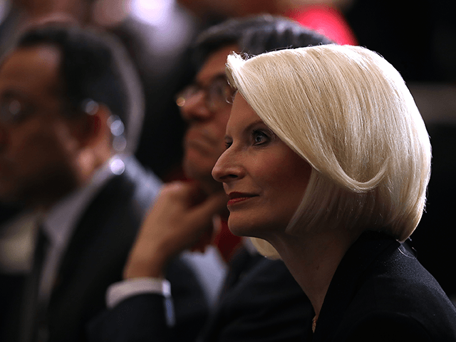 Callista Gingrich looks on during a memorial ceremony to honor the life of former House Mi