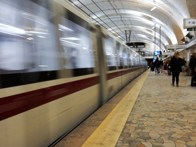 Rome, Lazio, Italy - April 3, 2017: metro to Rebibbia just split from Rome Termini station