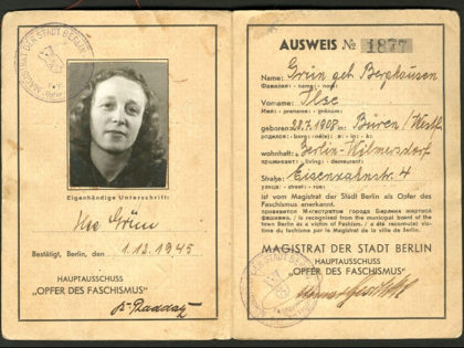 "The Ilse Loewenberg papers primarily contain identification papers, imprisonment documents, correspondence, and clippings related to Ilse Loewenberg’s experiences as a member of an underground resistance group and her imprisonment in Berlin, Germany from 1943-1945. Included are a photograph and identification card for her husband Gerhard Grün, government documents related to …
