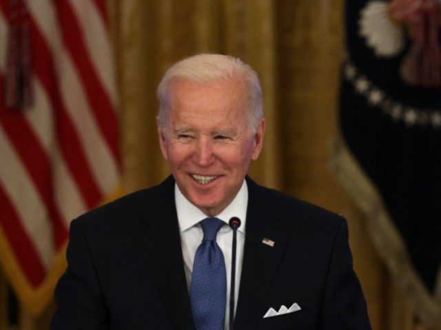 WASHINGTON, DC - JANUARY 24: U.S. President Joe Biden speaks during a meeting with the White House Competition Council in the East Room of the White House January 24, 2022 in Washington, DC. Biden discussed efforts to lower prices for Americans laid out in his July 2021 executive order on …