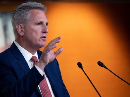 US House Minority Leader, Kevin McCarthy, Republican of California, speaks during his weekly press briefing on Capitol Hill in Washington, DC, on October 28, 2021. (Photo by Jim WATSON / AFP) (Photo by JIM WATSON/AFP via Getty Images)