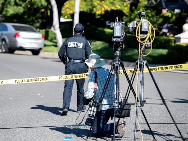 Members of the media gather near the 1100 block of Maytor place where Jacqueline Avant's house is at the top of the hill, in Beverly Hills, California, on December 1, 2021. - The wife of the man known as the "Godfather of Black Music" was shot and killed Wednesday in …