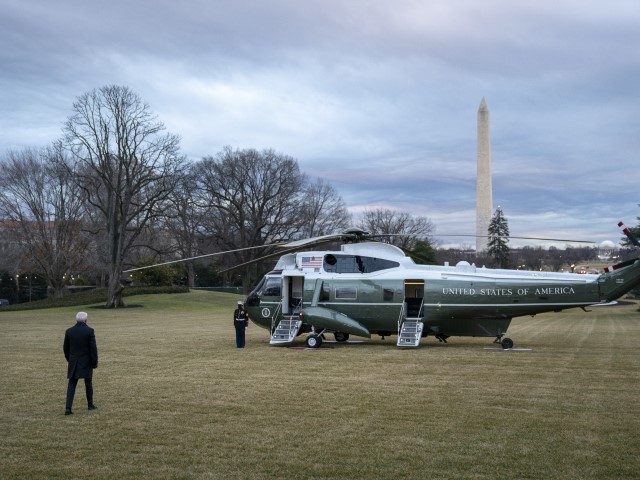 WASHINGTON, DC - FEBRUARY 16: U.S. President Joe Biden walks to Marine One on the South Lawn of the White House on February 16, 2021, in Washington, DC. President Biden is traveling to Milwaukee, Wisconsin for a town hall event to discuss the coronavirus pandemic and a $1.9 trillion relief …