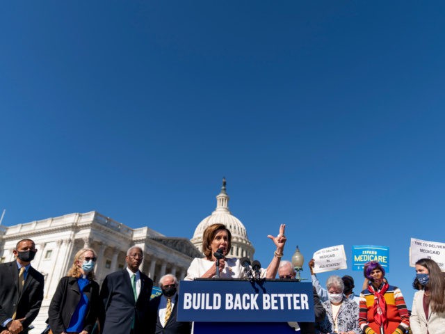 House Speaker Nancy Pelosi of Calif., speaks about President Joe Biden's "Build Back Better" plan at a news conference on Capitol Hill in Washington, Wednesday, Oct. 20, 2021. (AP Photo/Andrew Harnik)