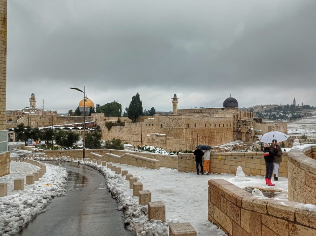 Temple Mount sits under a dusting of snow (Deborah Brand/Breitbart News)