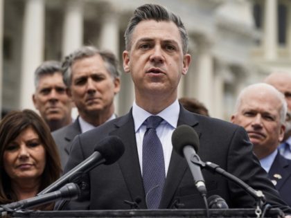 WASHINGTON, DC - APRIL 21: Rep. Jim Banks (R-IN) speaks to the media with members of the Republican Study Committee about Iran on April 21, 2021, in Washington, DC. The group has proposed legislation that would expand sanctions on Iran and aim to prevent the U.S. reentering the Iran deal.