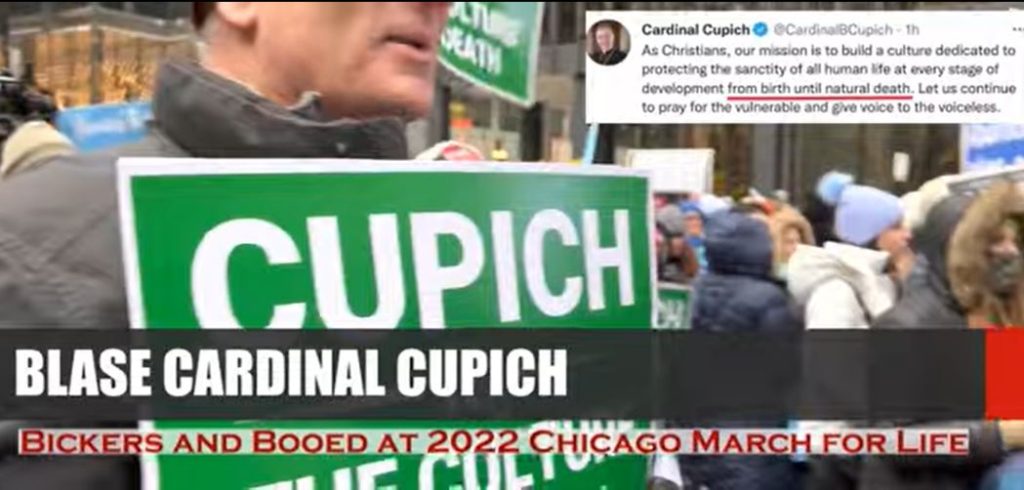 Report from Chicago March for Life with sign reading Cupich is the Culture of Death.