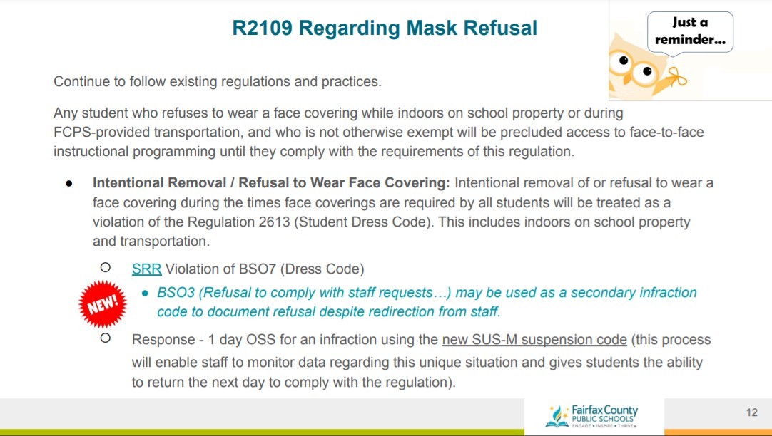 FCPS mask suspension policy. (FCPS / PDE).