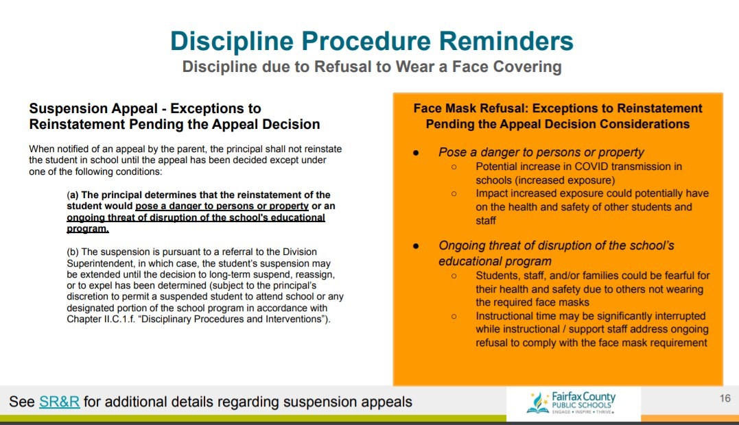 FCPS mask refusal and discipline. (FCPS / PDE).