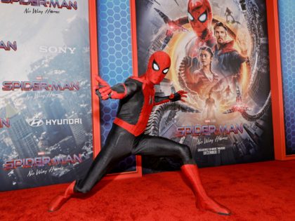 LOS ANGELES, CALIFORNIA - DECEMBER 13: A fan is cosplay is seen at Sony Pictures' "Spider-Man: No Way Home" Los Angeles Premiere on December 13, 2021 in Los Angeles, California. (Photo by Amy Sussman/Getty Images)