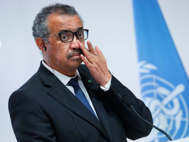 WHO Director-General Tedros Adhanom Ghebreyesus attends a press conference during a ceremony for the opening of the World Health Organisation Academy in Lyon, eastern France, on September 27, 2021. (Photo by DENIS BALIBOUSE / POOL / AFP) (Photo by DENIS BALIBOUSE/POOL/AFP via Getty Images)