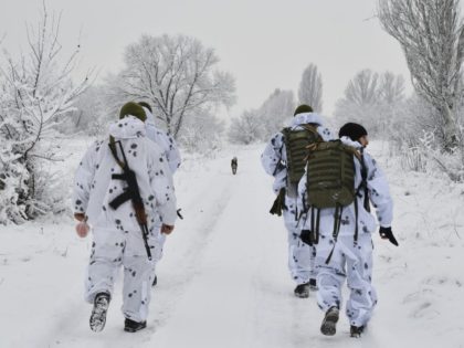 FILE - Ukrainian servicemen walk to their position at the frontline with with Russia-backe