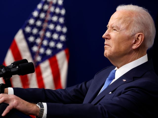 WASHINGTON, DC - JANUARY 14: U.S. President Joe Biden delivers remarks about the work being done by his administration to implement the Bipartisan Infrastructure Law in the Eisenhower Executive Office Building's South Court Auditorium on January 14, 2022 in Washington, DC. "There's a lot of talk about disappointments and things …