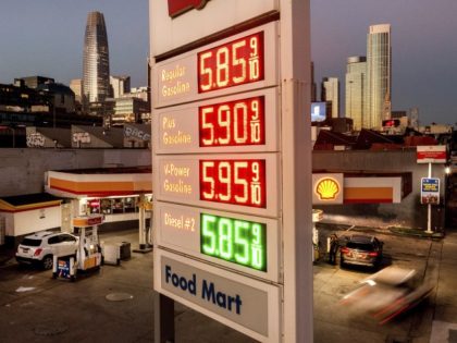 A marquee displays gas prices at a Shell station on Monday, Nov. 22, 2021, in San Francisc