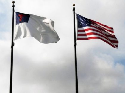 Christian flag and American flag.