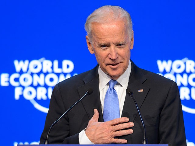 US Vice President Joe Biden gestures during his speech at the World Economic Forum (WEF) annual meeting in Davos, on January 20, 2016.. - Rising risks to the global economy and a string of jihadist attacks around the world overshadowed the opening of an annual meeting of the rich and …