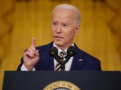 WASHINGTON, DC - JANUARY 19: U.S. President Joe Biden talks to reporters during a news conference in the East Room of the White House on January 19, 2022 in Washington, DC. With his approval rating hovering around 42-percent, Biden is approaching the end of his first year in the Oval …