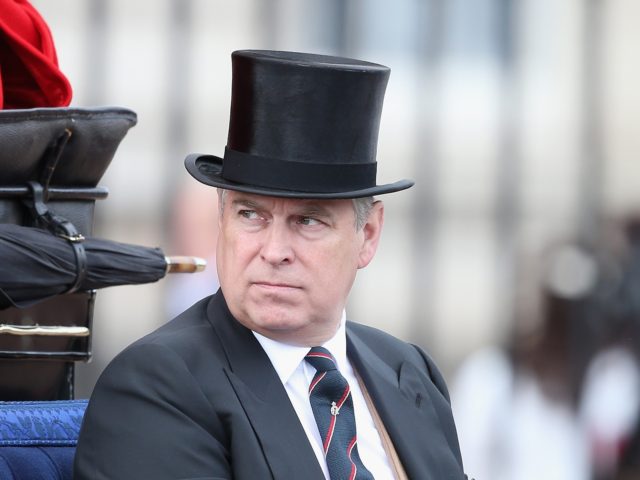 LONDON, ENGLAND - JUNE 15: Prince Andrew, Duke of York returns to Buckingham Palace during the annual Trooping the Colour Ceremony on June 15, 2013 in London, England. Today's ceremony which marks the Queens official birthday will not be attended by Prince Philip the Duke of Edinburgh as he recuperates …
