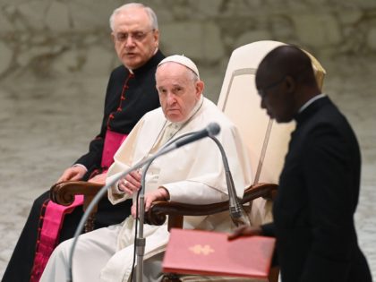 Pope Francis looks on during the weekly general audience on January 12, 2022 at Paul-VI ha