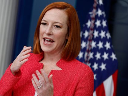 WASHINGTON, DC - JANUARY 14: White House Press Secretary Jen Psaki talks to reporters in the Brady Press Briefing Room at the White House on January 14, 2022 in Washington, DC. Psaki took questions about Russia's threat to Ukraine, the ongoing response by the Biden Administration to the coronavirus pandemic …