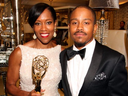 Regina King, left, and Ian Alexander, Jr. at the Backstage Creations Giving Suite benefiting the Television Academy Foundation Educational Programs at the 67th Primetime Emmy Awards at the Microsoft Theatre L.A. Live on Sunday, Sept. 20, 2015, in Los Angeles. (Photo by Arnold Turner/Invision for Backstage Creations/AP Images)