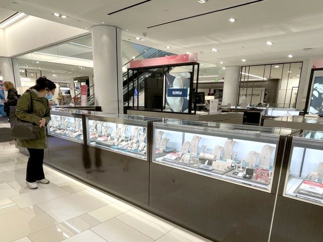 SAN FRANCISCO, CALIFORNIA - JANUARY 27: A customer looks at a display of jewelry at a Macy's store on January 27, 2022 in San Francisco, California. According to a Commerce Department report, the U.S. economy grew at the fastest rate since 1984 with an expansion 5.7 percent for the year …