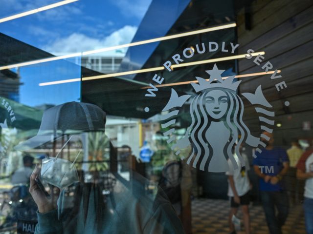 The Starbucks logo is see at a supermarket in Las Mercedes district in Caracas, on Decembe