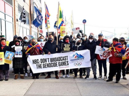 Protesters outside of NBC Studios demand network not carry 2022 Beijing Winter Olympics