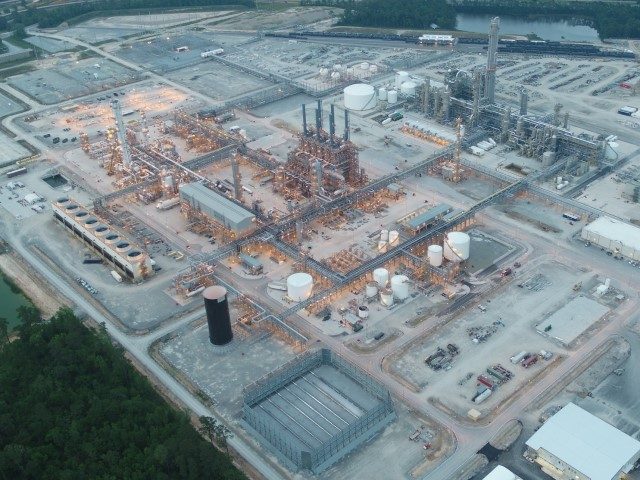 An aerial photograph of the Westlake chemical plant in Lake Charles, Louisiana.