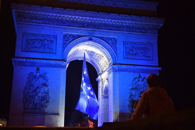 The EU flag was installed to mark the debut of France's helm of the EU Council.