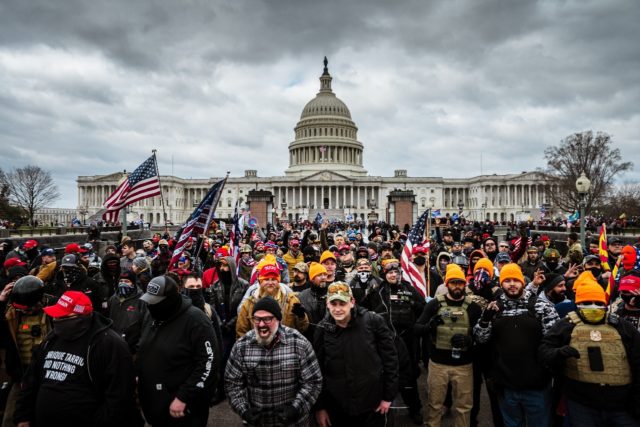 Supporters of Donald Trump gathered outside the US Capitol on January 6, 2021, before viol