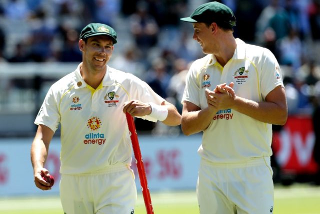 Scott Boland (left) kepthis place in the Australian team for the fourth Ashes Test
