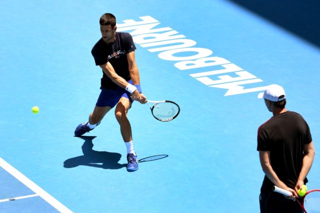 Novak Djokovic practising for the Australian Open