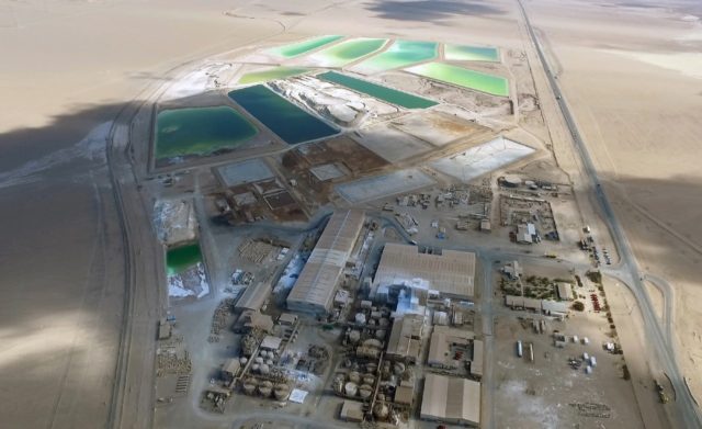 This handout file picture by SQM (Chemical and Mining Society of Chile) taken on December 26, 2016 shows an aerial view of the processing plant of the lithium mine, in Del Carmen salt flat, in the Atacama Desert, northern Chile. (AFP)