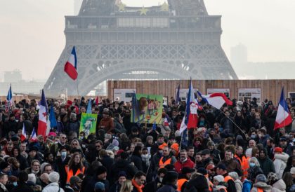 In the capital Paris, the largest single gathering set off from near the Eiffel Tower