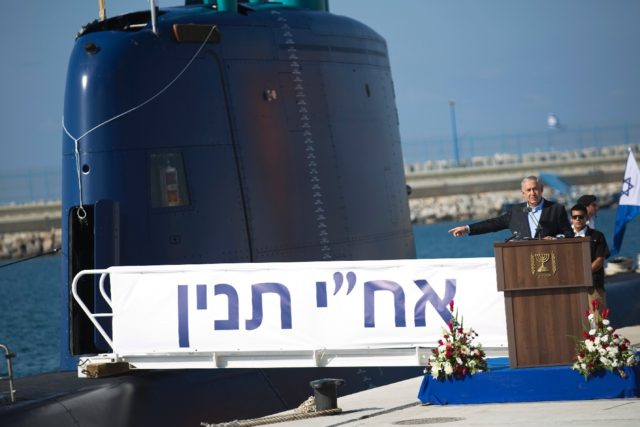 A file picture shows former Israeli prime minister Benjamin Netanyahu giving a speech next