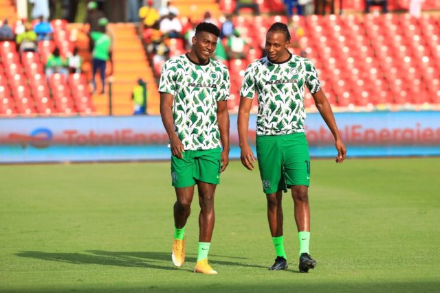 Joe Aribo (R) with Nigeria teammate Taiwo Awoniyi before the Super Eagles' Africa Cup of N