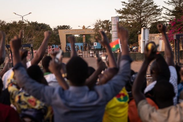 People gather at Nation Square in Ouagadougou to show their support for the junta