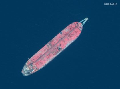 A satellite image from Maxar Technologies shows the FSO Safer oil tanker on June 19, 2020