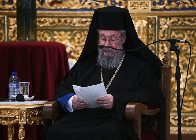The head of the Cyprus Orthodox Church Archbishop Chrysostomos II seen in this December 20