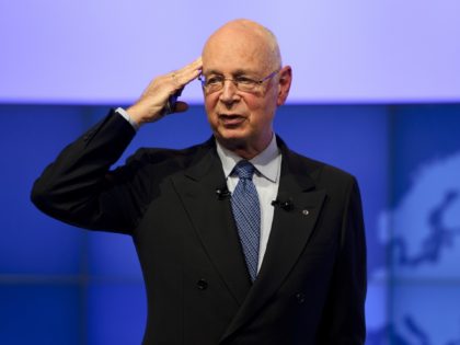 World Economic Forum (WEF) founder and executive chairman Klaus Schwab gestures during a b