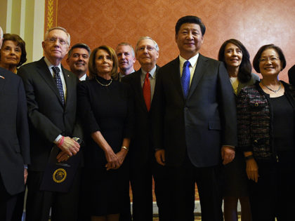 WASHINGTON, DC - SEPTEMBER 25: China's President Xi Jinping (6-L) meets with leaders Congress (L - R) Sen. Ben Cardin, (D-MD), Sen. Dianne Feinstein (D-CA), Senate Minority Leader Harry Reid (D-NV), House Minority Leader Rep. Nancy Pelosi, and Senate Majority Leader Mitch McConnell, (R-KY) September 25, 2015 in Washington, DC. …