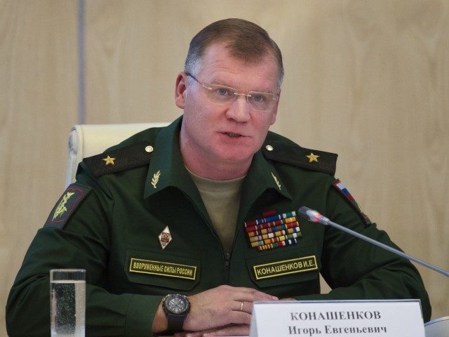 Russian defense ministry spokesman Maj. Gen. Igor Konashenkov speaks to the media in Mosco